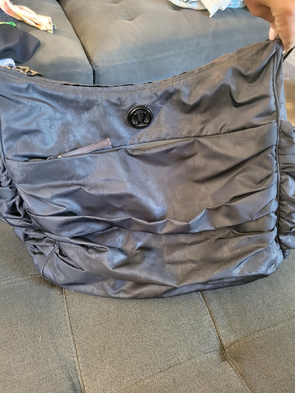 lululemon athletica black nylon quilted tote with front zip pocket